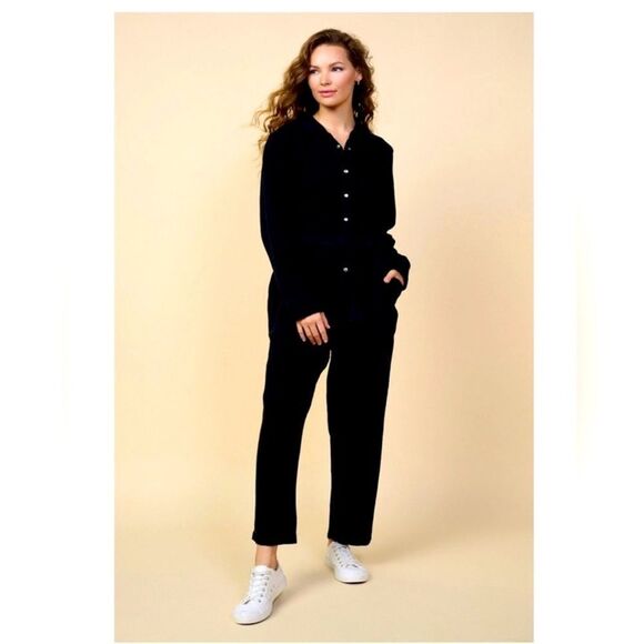 Stitch Fix Skies are Blue Black Long Sleeve Snap Button Utility Jumpsuit Small - Picture 1 of 9